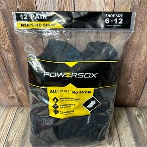Men's Powersox All Sport Moisture Wicking No Show Socks 12 Pair Black Size 6-12